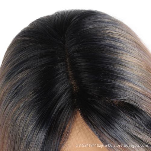 ombre color loose curly synthetic lace front wig, imported synthetic fiber wig blond dark roots